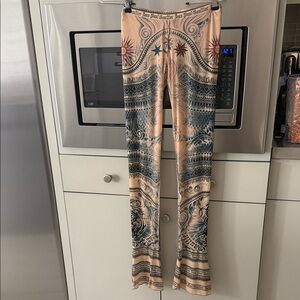 Jean Paul Gaultier Beige and Blue Patterned Leggings